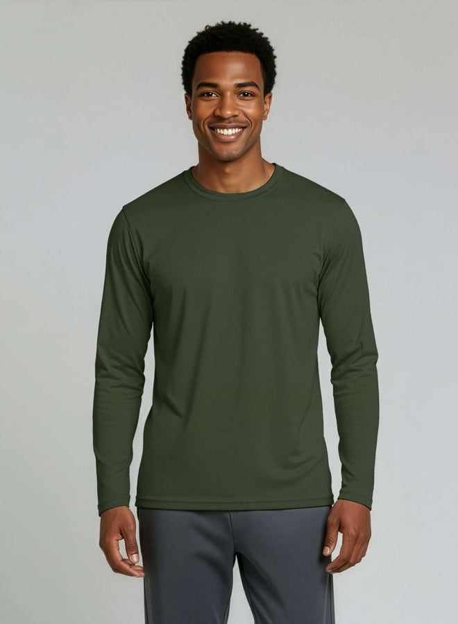 REALESSENTIALS 3 Pack: Men's Mesh Moisture Wicking Performance Long Sleeve T-Shirt, UV Sun Protection Outdoor Active Athletic Crew Top, Set 6, L - Image 2