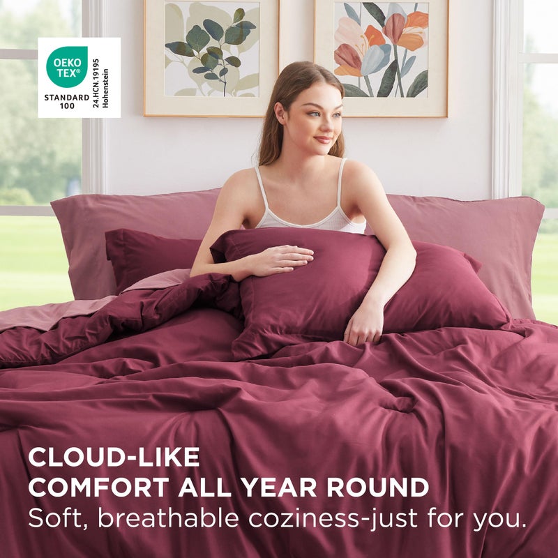 Bedsure Queen Comforter Set - 7 Pieces Burgundy Queen Bedding Set for All Seasons, Boho Contrasting Design Bed in a Bag with Comforter, Sheets, Pillowcases & Shams - Image 3