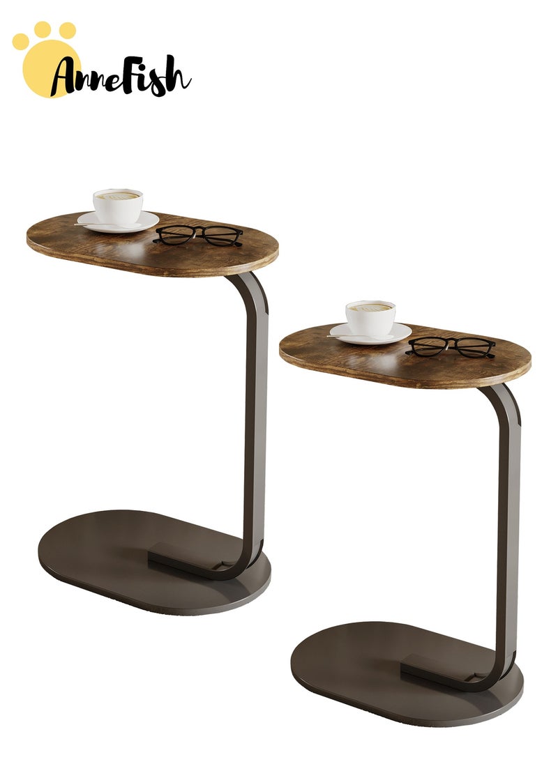 AnneFish - 2-Pieces C Shaped End Table Coffee Table Set Sofa Side Table End Table For Living Room Bedroom Small Service Table Couch Table Metal Frame Easy Assembly - Image 1