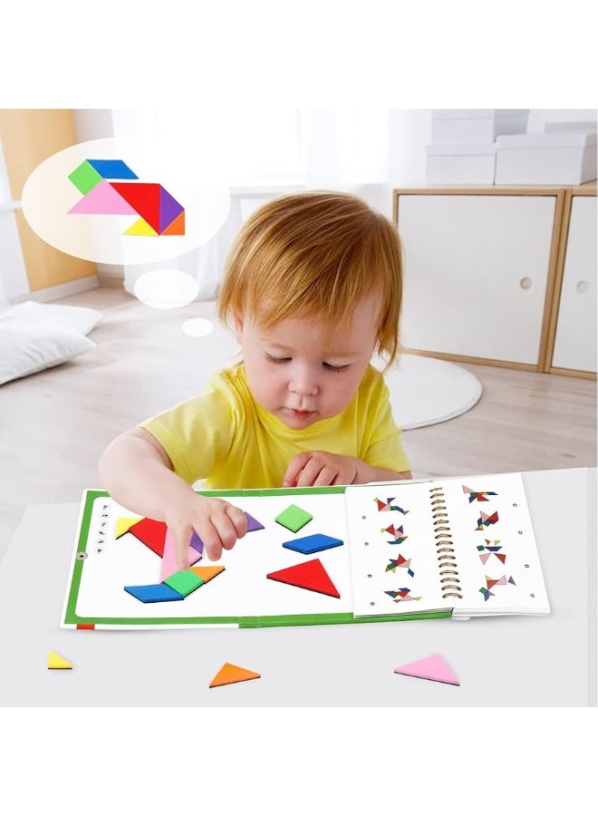 USATDD Travel Tangram Puzzle With 2 Set, Magnetic Pattern Blocks Road Trip Games Educational Jigsaw Challenge Books For Kid Adult Brain Teasers With 368 Solution Montessori Travel Toys For Kids In Car - Image 1