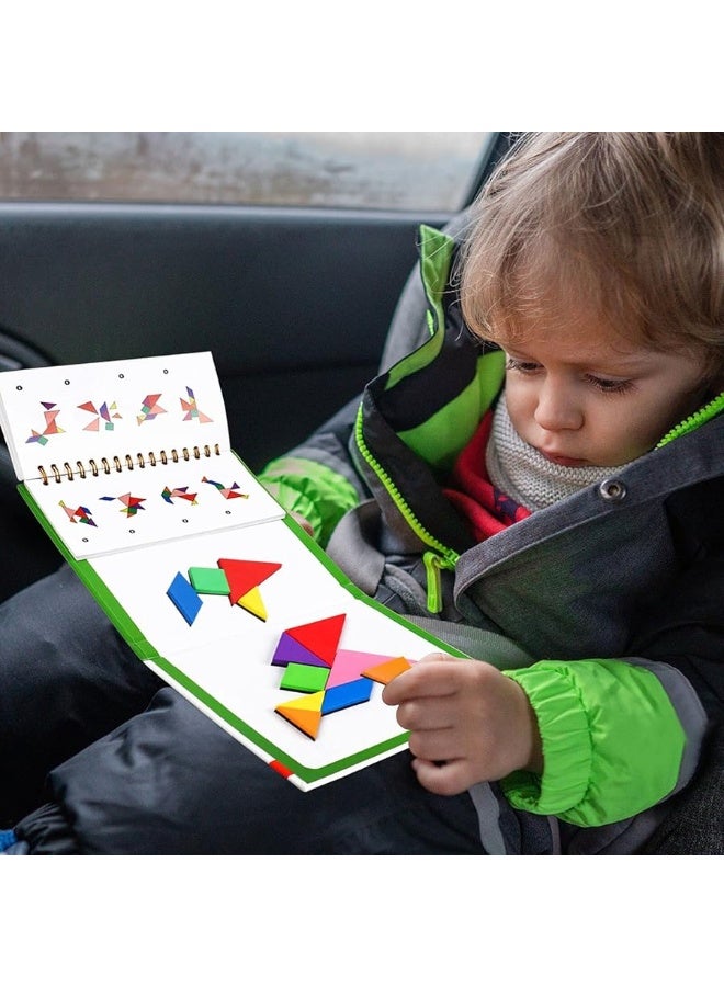 USATDD Travel Tangram Puzzle With 2 Set, Magnetic Pattern Blocks Road Trip Games Educational Jigsaw Challenge Books For Kid Adult Brain Teasers With 368 Solution Montessori Travel Toys For Kids In Car - Image 5