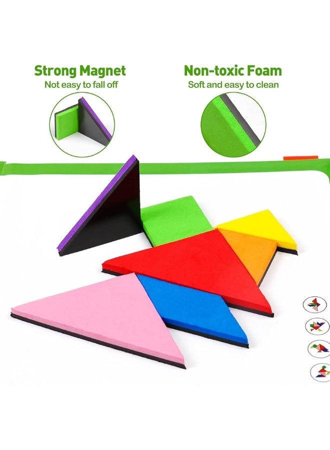 USATDD Travel Tangram Puzzle With 2 Set, Magnetic Pattern Blocks Road Trip Games Educational Jigsaw Challenge Books For Kid Adult Brain Teasers With 368 Solution Montessori Travel Toys For Kids In Car - Image 3