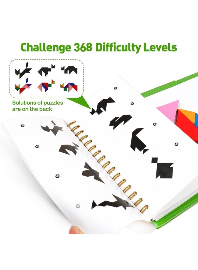 USATDD Travel Tangram Puzzle With 2 Set, Magnetic Pattern Blocks Road Trip Games Educational Jigsaw Challenge Books For Kid Adult Brain Teasers With 368 Solution Montessori Travel Toys For Kids In Car - Image 2