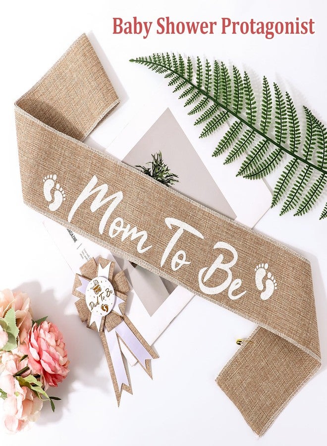 Jeffdad وشاح خيش محايد من Jeffdad للأم الحامل، دبوس للأب الحامل، زينة لحفلات استقبال المولود، وشاح للأم الحامل، باقة زهور لحفلات استقبال المولود للكشف عن جنس المولود، زينة حفلات، هدايا تذكارية للحوامل - Image 4