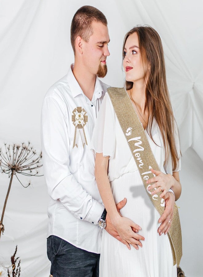 Jeffdad وشاح خيش محايد من Jeffdad للأم الحامل، دبوس للأب الحامل، زينة لحفلات استقبال المولود، وشاح للأم الحامل، باقة زهور لحفلات استقبال المولود للكشف عن جنس المولود، زينة حفلات، هدايا تذكارية للحوامل - Image 5