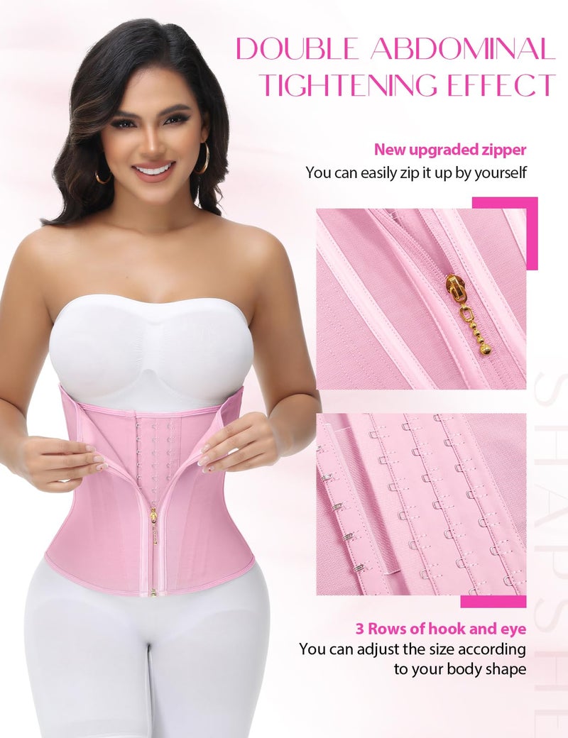 SHAPSHE Waist Trainer for Women Tummy Control Workout Waist Cincher Corset Shapewear Postpartum Body Shaper Faja with Zipper Hook Pink - Image 5