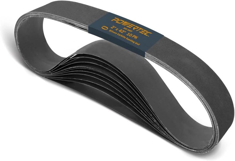 POWERTEC 2x42 Silicon Carbide Sanding Belts, 10PK, 320 Grit 2 x 42 Sanding Belts for 2x42 Belt Sander, Grinder, Belt and Disc Sander, Knife Making, Woodworking, Metal Working (424232S) - Image 1