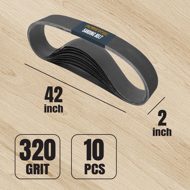 POWERTEC 2x42 Silicon Carbide Sanding Belts, 10PK, 320 Grit 2 x 42 Sanding Belts for 2x42 Belt Sander, Grinder, Belt and Disc Sander, Knife Making, Woodworking, Metal Working (424232S) - Image 2