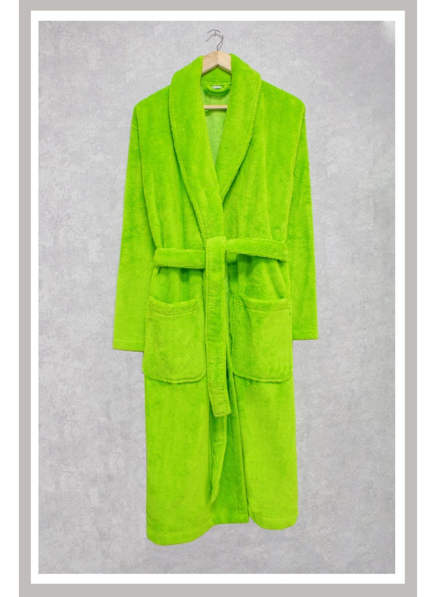 class Welsoft Shawl Velvet Bathrobe M Fluorescent Green Puffy  - Image 1