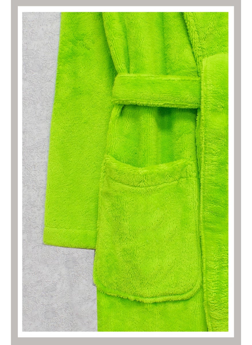 class Welsoft Shawl Velvet Bathrobe M Fluorescent Green Puffy  - Image 2