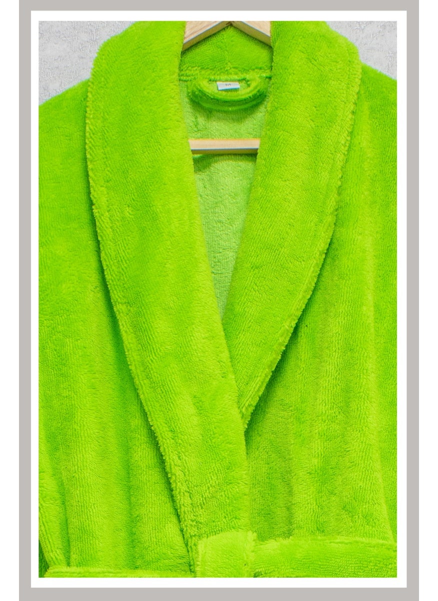 class Welsoft Shawl Velvet Bathrobe M Fluorescent Green Puffy  - Image 3