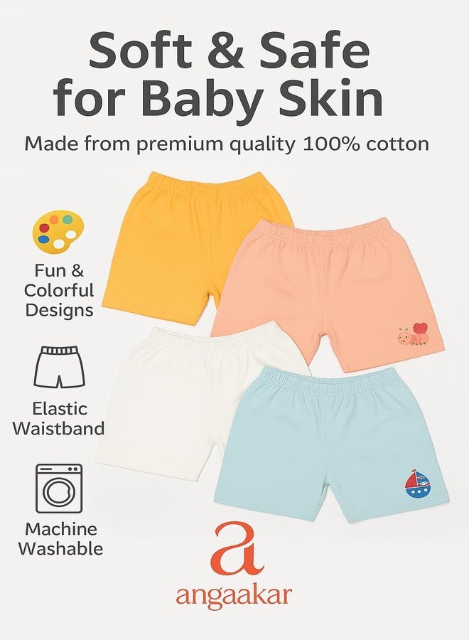 ANGAAKAR CLOTHINGS ANGAAKAR Baby Boys & Girls 100% Cotton Shorts Pack of 4 | Soft, Breathable & Comfortable Summer Wear | Skin-Friendly Casual Bottoms | Kids Shorts - Image 2