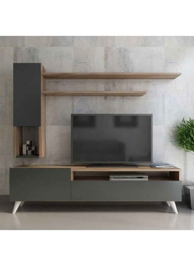 Homzmart MDF and Swedish Wood Tv Unit Set 4 Pieces - Gey and Brown  - Image 1