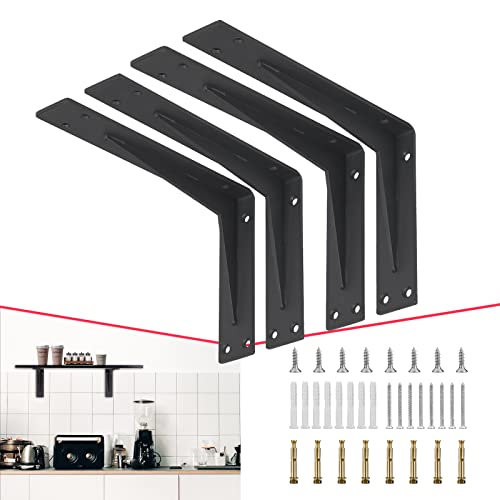 CLT CLETING CLT Black Shelf Bracket, 16” Quarter Inch (1/5") Thick- Max Load: 440 lb Industrial Modern Farmhouse Heavy Duty Corner Brace Joint Right Angle Bracket for Table Bench, Space Saving DIY, Pack of 4 - Image 1