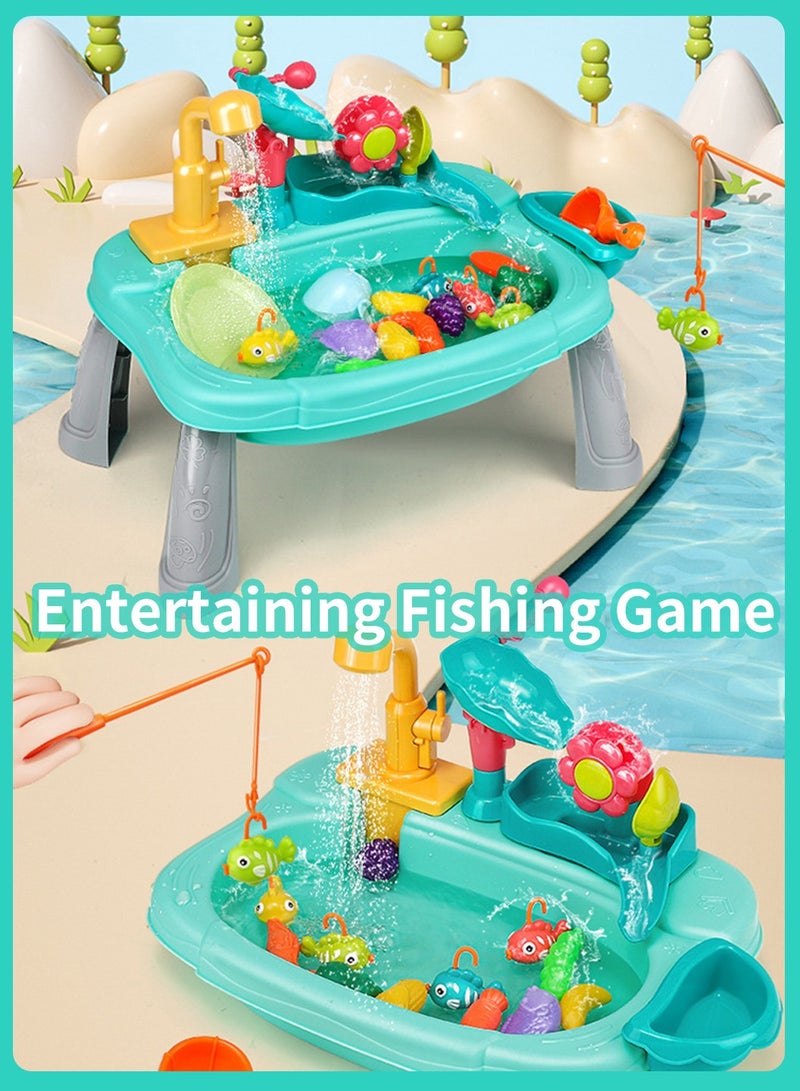 موفانت حوض لعب بمياه جارية للأطفال الصغار، غسالة أطباق متعددة الوظائف 3 في 1 للأطفال، لعبة طاولة صيد بعجلة مائية، لعبة محاكاة مطبخ بتدوير المياه الكهربائية - Image 3