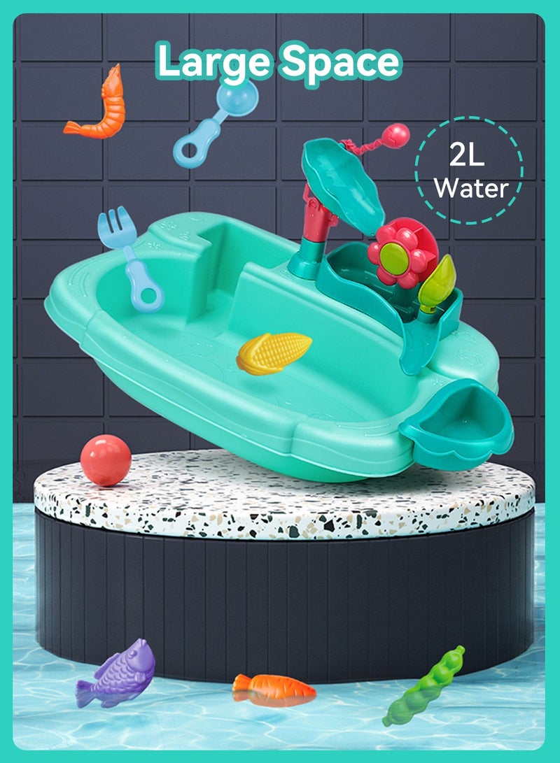 موفانت حوض لعب بمياه جارية للأطفال الصغار، غسالة أطباق متعددة الوظائف 3 في 1 للأطفال، لعبة طاولة صيد بعجلة مائية، لعبة محاكاة مطبخ بتدوير المياه الكهربائية - Image 5