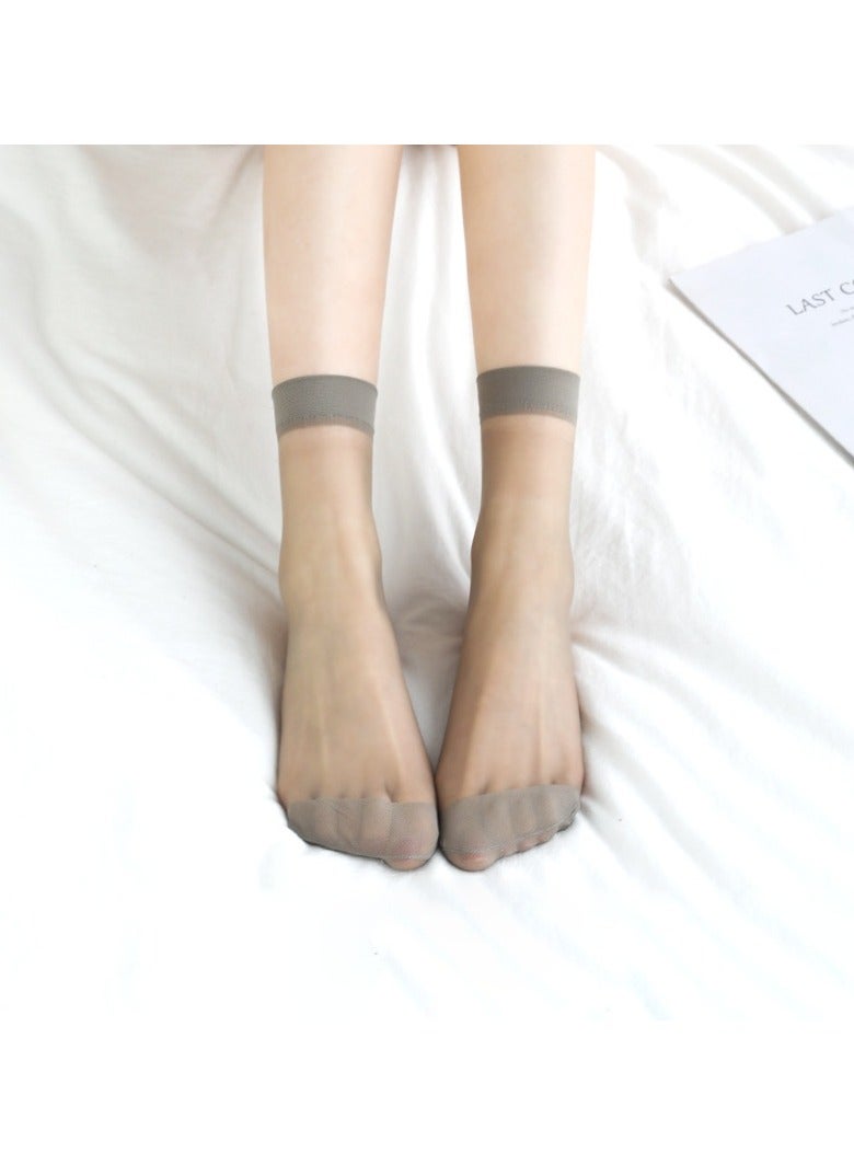 LANG SHA Short stockings for women, thin spring and summer anti-snag core-spun silk socks, ultra-thin, wear-resistant and durable flesh-colored socks for women, elastic and smooth ankle socks (5 pairs, gray)  - Image 1