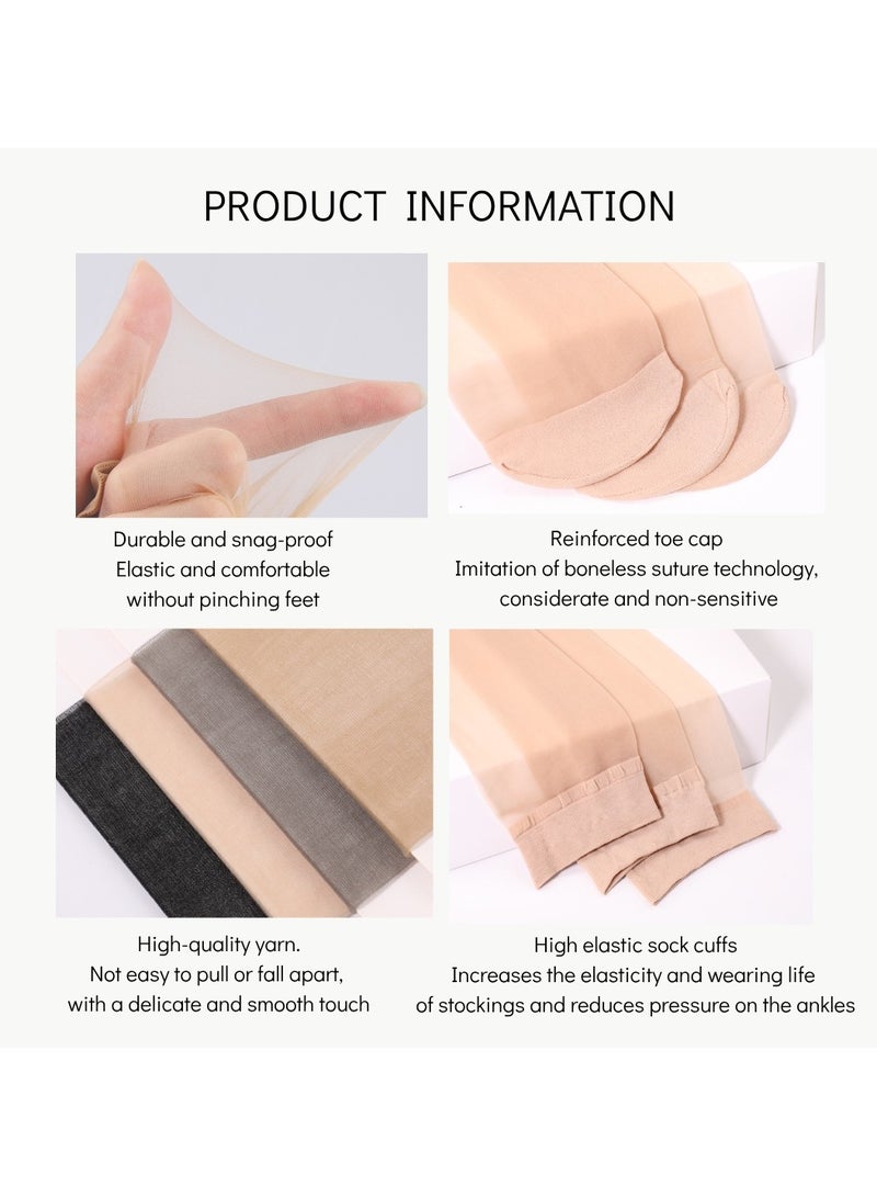 LANG SHA Short stockings for women, thin spring and summer anti-snag core-spun silk socks, ultra-thin, wear-resistant and durable flesh-colored socks for women, elastic and smooth ankle socks (5 pairs, gray)  - Image 5