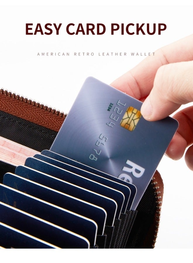 Dante Men's Handbag RFID Anti-theft Brush Retro First Layer Cowhide Long Wallet Yellow Brown - Image 4