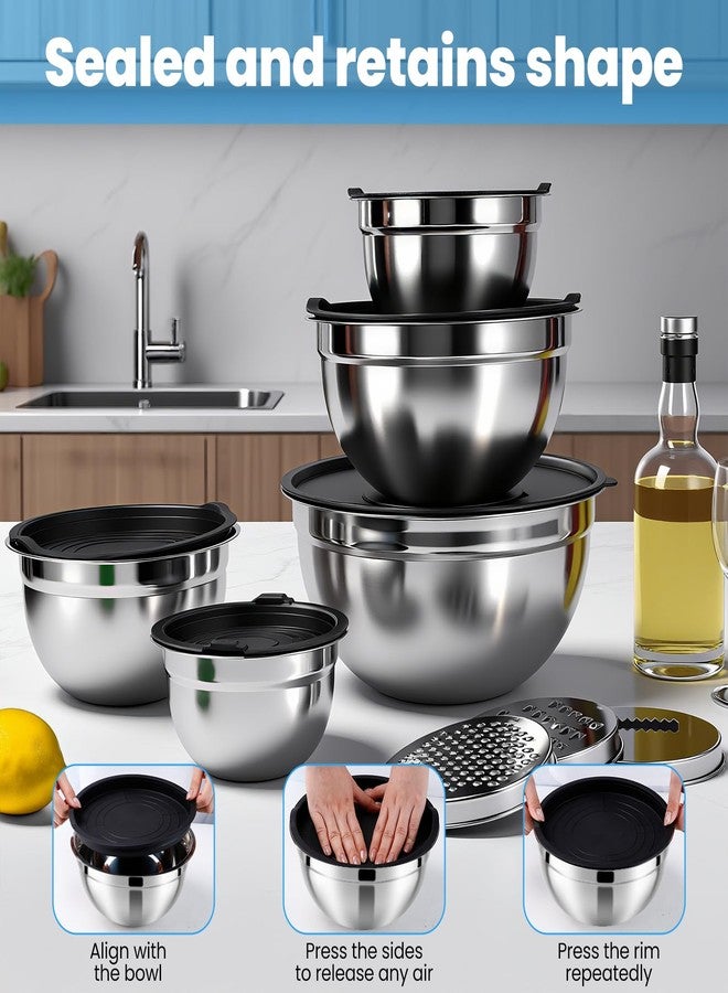 Cabaubl Mixing Bowls with Airtight Lids Set of 5, Stainless Steel Mixing Bowls with 3 Grater Attachments, Nesting Salad Bowl for Prepping, Serving, Cooking, Kitchen, 0.75/1/1.5/2.5/4.5QT, Black - Image 3
