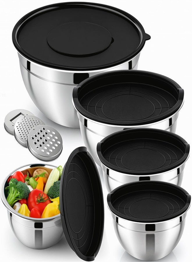 Cabaubl Mixing Bowls with Airtight Lids Set of 5, Stainless Steel Mixing Bowls with 3 Grater Attachments, Nesting Salad Bowl for Prepping, Serving, Cooking, Kitchen, 0.75/1/1.5/2.5/4.5QT, Black - Image 1