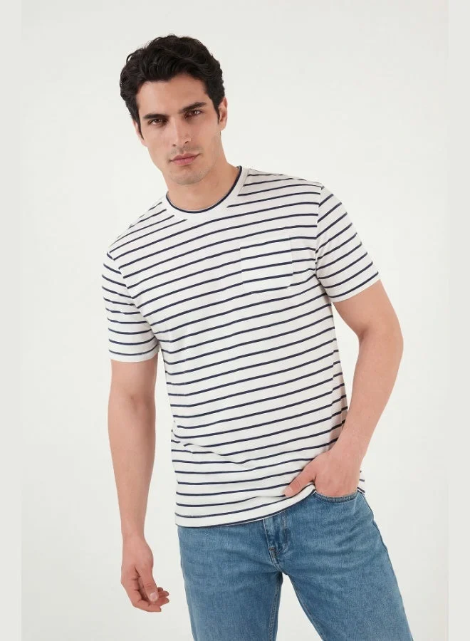 بوراتي Buratti Cotton Striped Pocket Detail Crew Neck T-Shirt Men's T-SHIRT 5904057