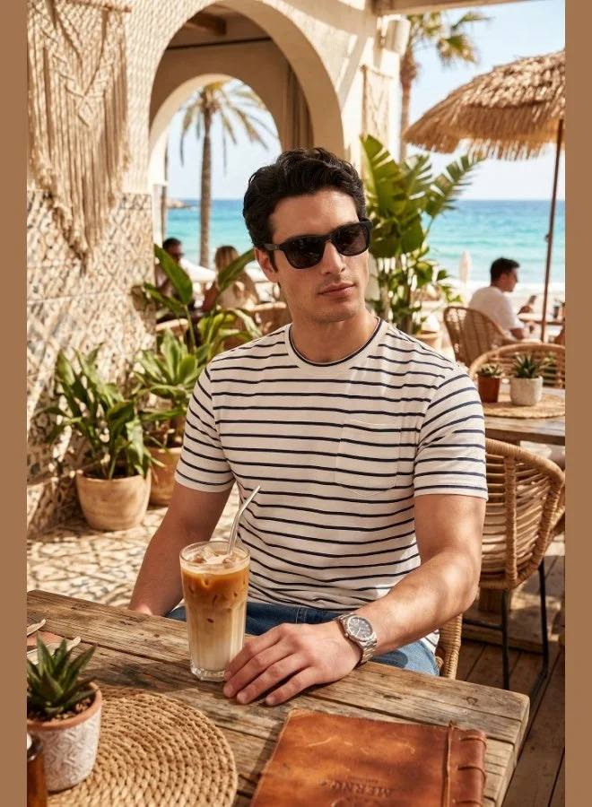 بوراتي Buratti Cotton Striped Pocket Detail Crew Neck T-Shirt Men's T-SHIRT 5904057