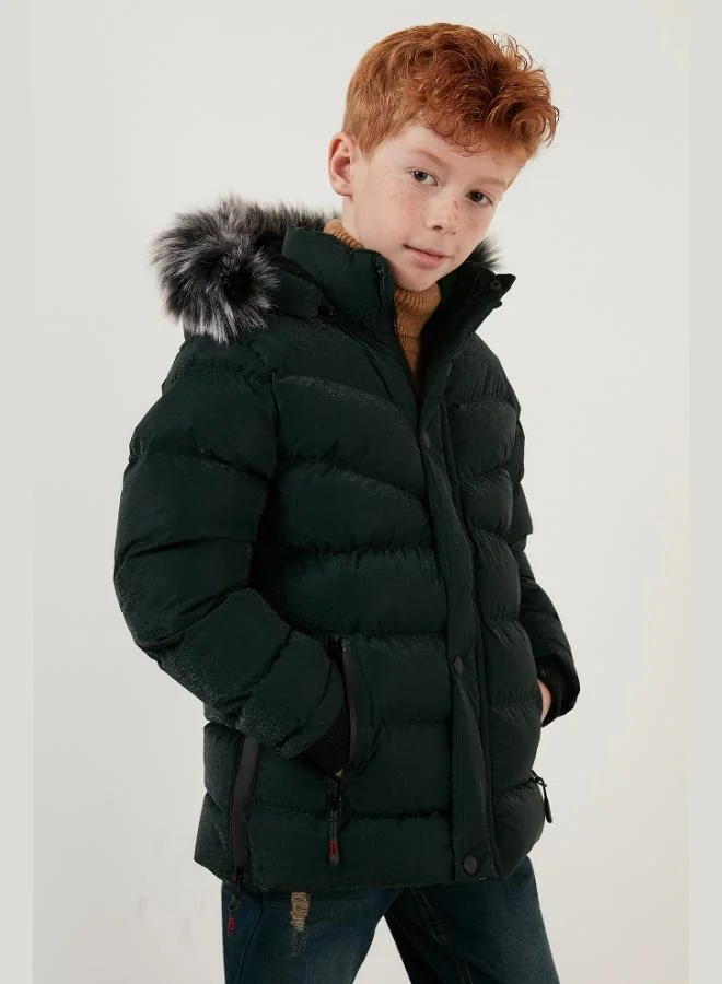 Lela Lela Plush Lined Winter Coat for Boys with Faux Fur Collar and Removable Hood 5761906