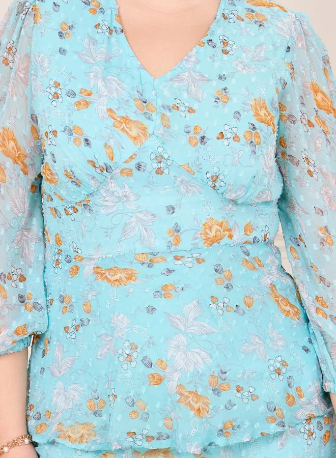Styli Plus Ditsy Print Layered Tiered Midi Dress