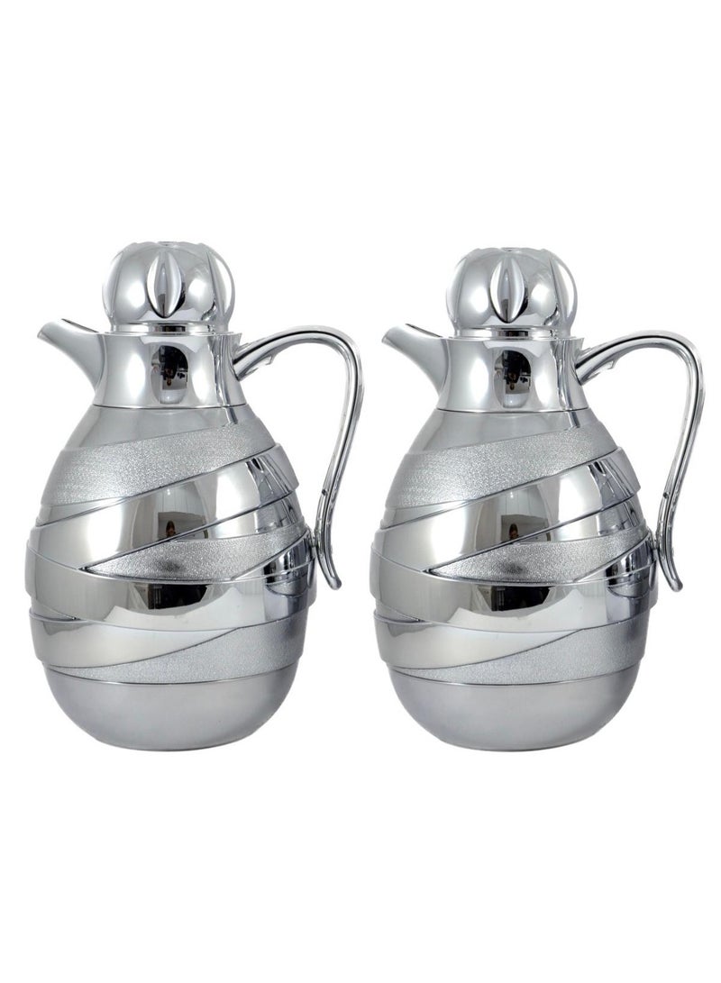 Homemaker 2-Piece Tea & Coffee Flask - 1 Liter & 1 Liter Capacity - Glass Inner - ABS Body - Silver - Image 1