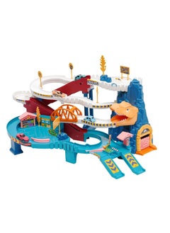 Y&D Car Racing Track for Children, Adventure Toy Dinosaur Climbing Hills Motor with 4 Cars Colourful Vehicles Construction Play Set  - Image 1