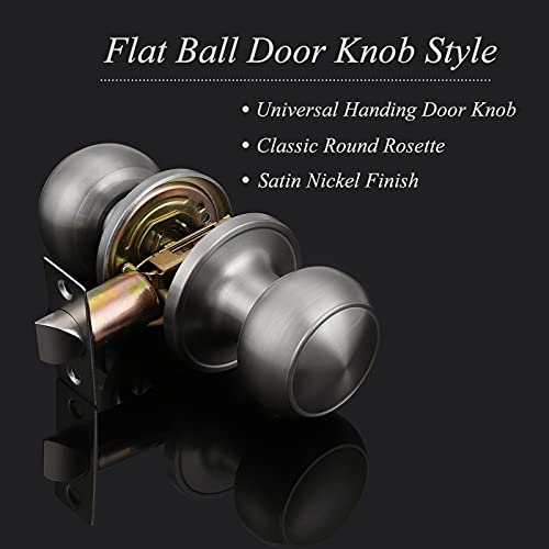 Probrico Brushed Nickel Passage Door Knobs Round Handles for Hall or Closet Knobs Keyless Hardware, 4 Pack - Image 2