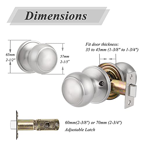 Probrico Brushed Nickel Passage Door Knobs Round Handles for Hall or Closet Knobs Keyless Hardware, 4 Pack - Image 4