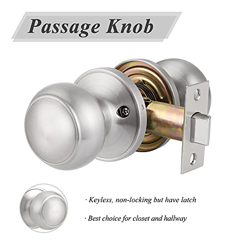 Probrico Brushed Nickel Passage Door Knobs Round Handles for Hall or Closet Knobs Keyless Hardware, 4 Pack - Image 3