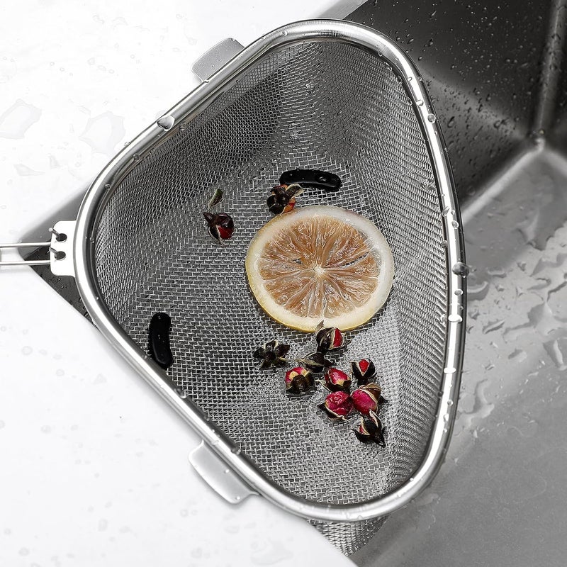 ZIPRON Sink Strainer Basket, Stainless Steel Triangle Kitchen Sink Strainer Basket for Sink Food Strainer, Corner Sink Strainer Basket for Food Strainer, Storage Rack - Image 3