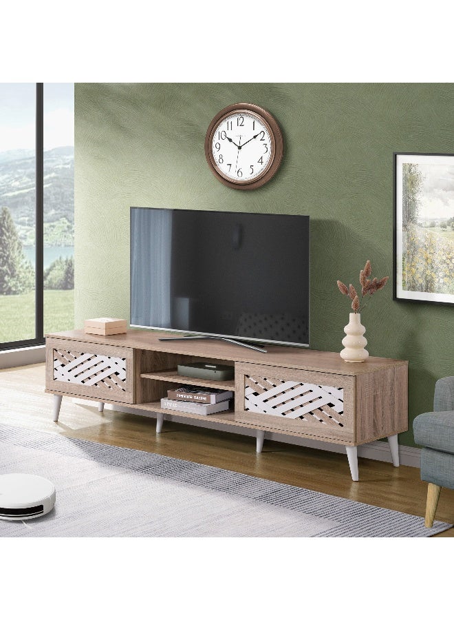 Home Box Large TV Unit for TVs Up to 75 Inches - Natural Wood Finish - Image 1