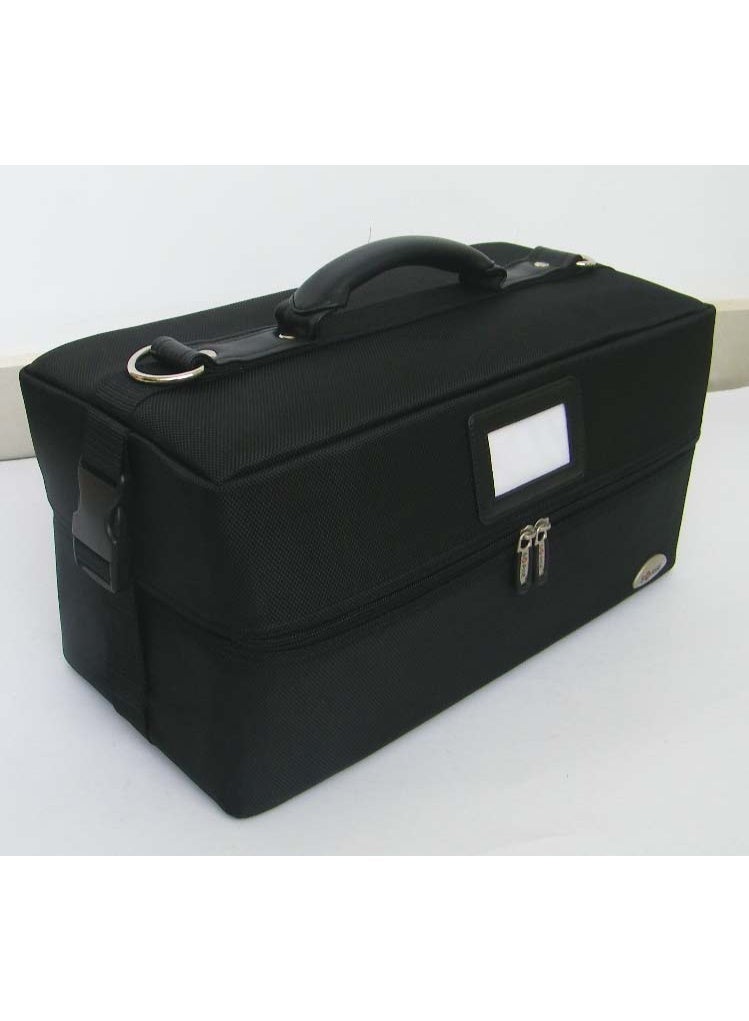 Soft-sided 2-Tier Accordion Trays Makeup Case with Shoulder Strap in Black Canvas
