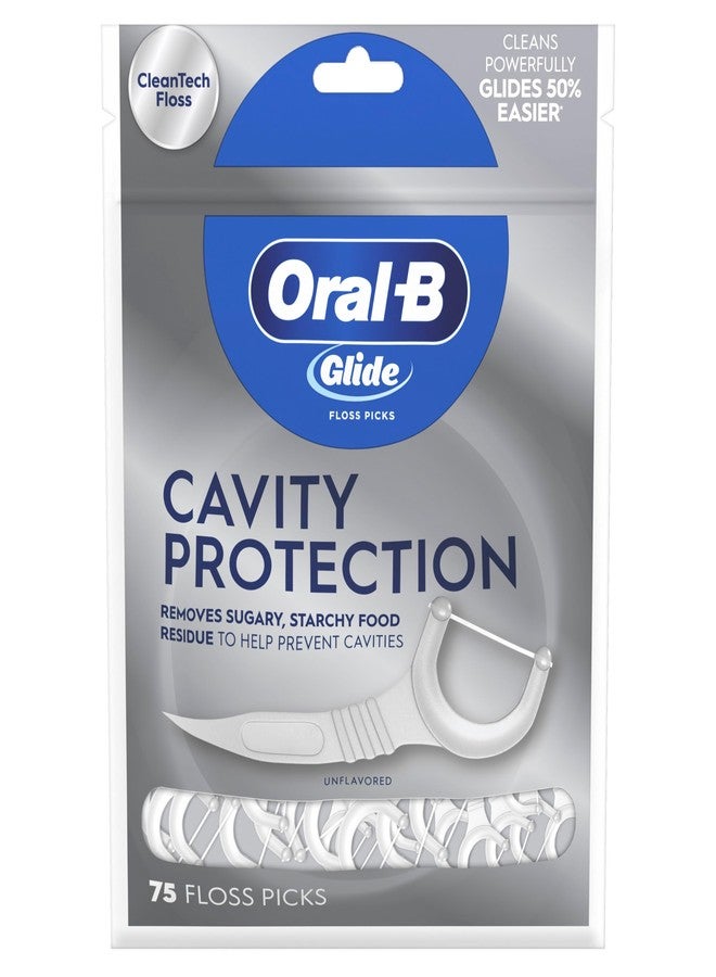 Oral-B Glide Cavity Protection Floss Picks, Helps Prevent Cavities, Unflavored, 75 Floss Picks - Image 1