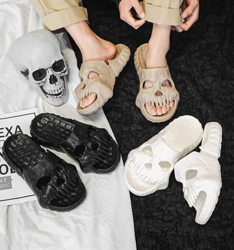 woobles Skull Design Single Band Slides, 2023 New EVA Thick Bottom Skull Design Could Slippers, Unique Couple Beach Sandals for Women and Men (40-41,Black) 40-41 Black - Image 3