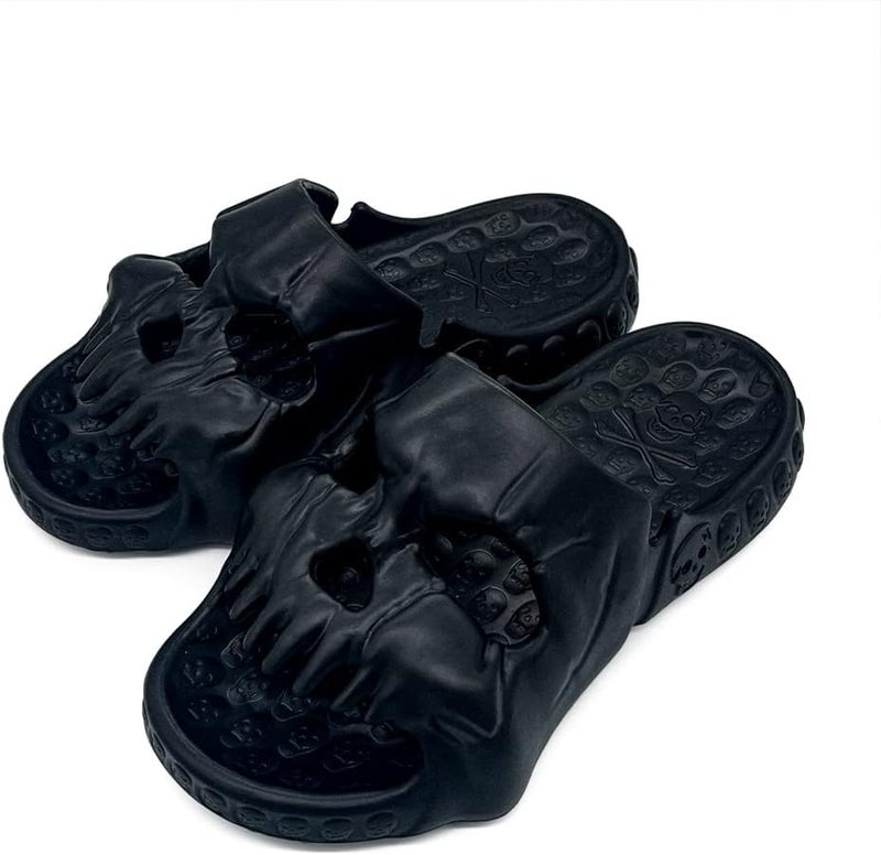 woobles Skull Design Single Band Slides, 2023 New EVA Thick Bottom Skull Design Could Slippers, Unique Couple Beach Sandals for Women and Men (40-41,Black) 40-41 Black - Image 1