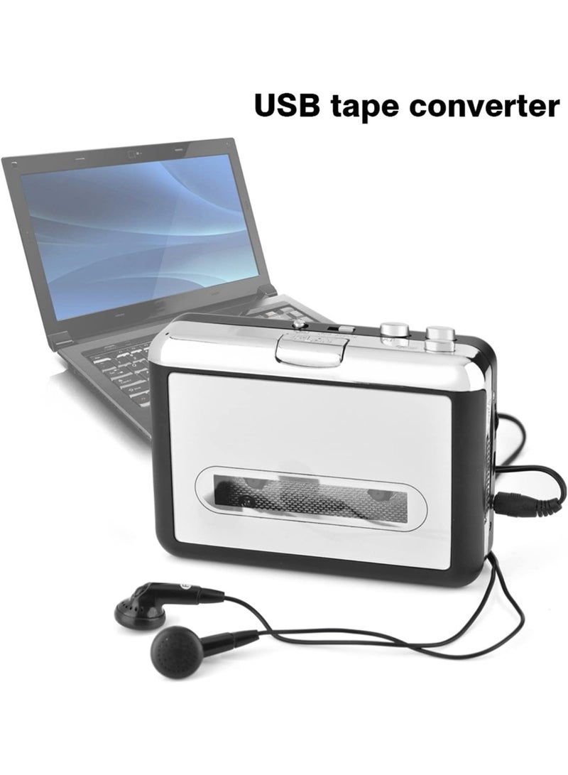 USB Cassette to MP3 Converter, Portable Cassettes Tape Audio Music Player, with Earphones, with Headphones, for Laptops and Personal Computers - Image 1