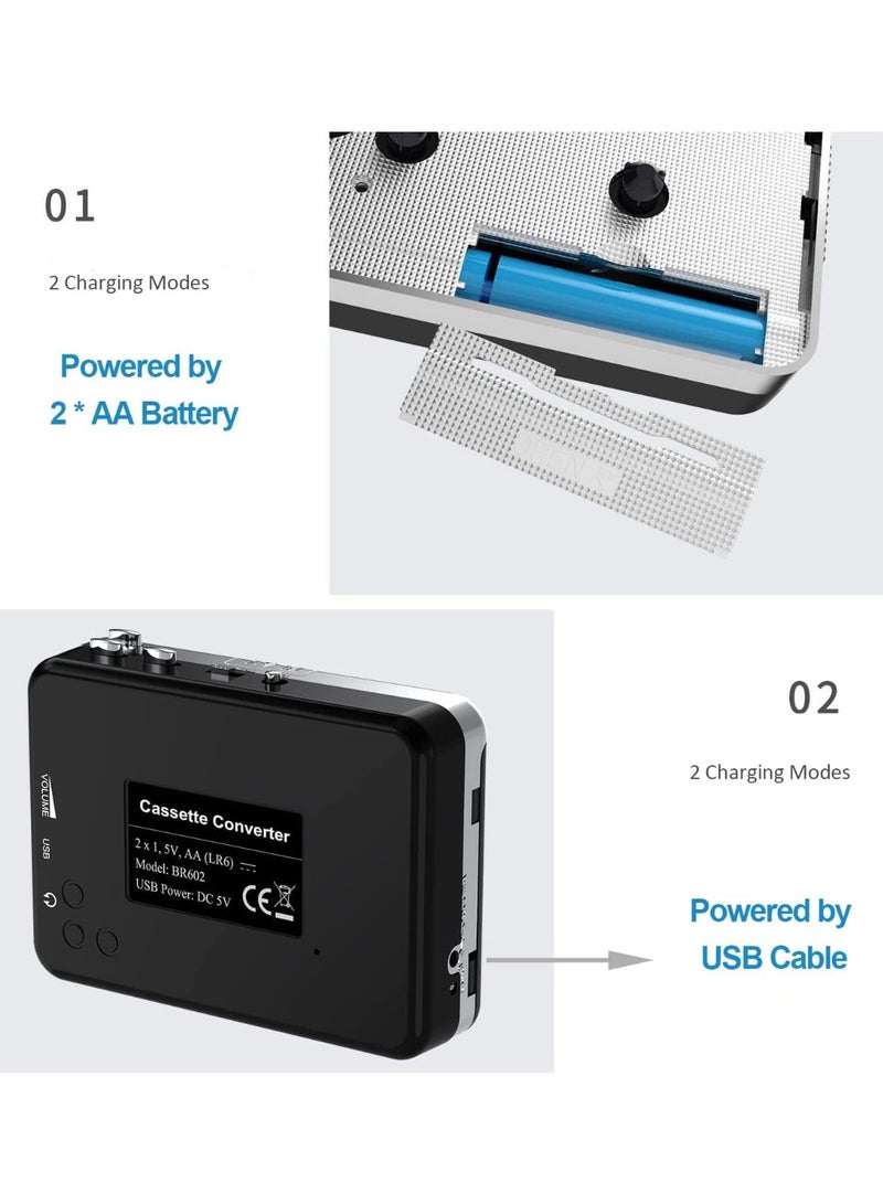 USB Cassette to MP3 Converter, Portable Cassettes Tape Audio Music Player, with Earphones, with Headphones, for Laptops and Personal Computers - Image 4