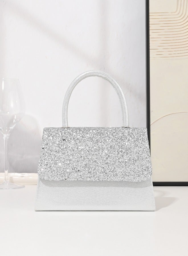 Wonderful Sparkling Grey Diamond, Sparkling Diamond, Eternal Magnetic Button Switch Hanging Ear Bag, Ladies' Handbag Elegance Party Wedding Birthday and Festival Gift and Dressing, Elementary Clutch Women and Ladies  - Image 5