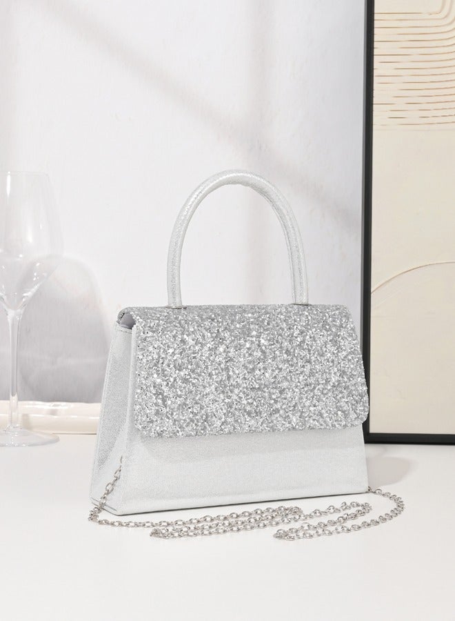 Wonderful Sparkling Grey Diamond, Sparkling Diamond, Eternal Magnetic Button Switch Hanging Ear Bag, Ladies' Handbag Elegance Party Wedding Birthday and Festival Gift and Dressing, Elementary Clutch Women and Ladies  - Image 4