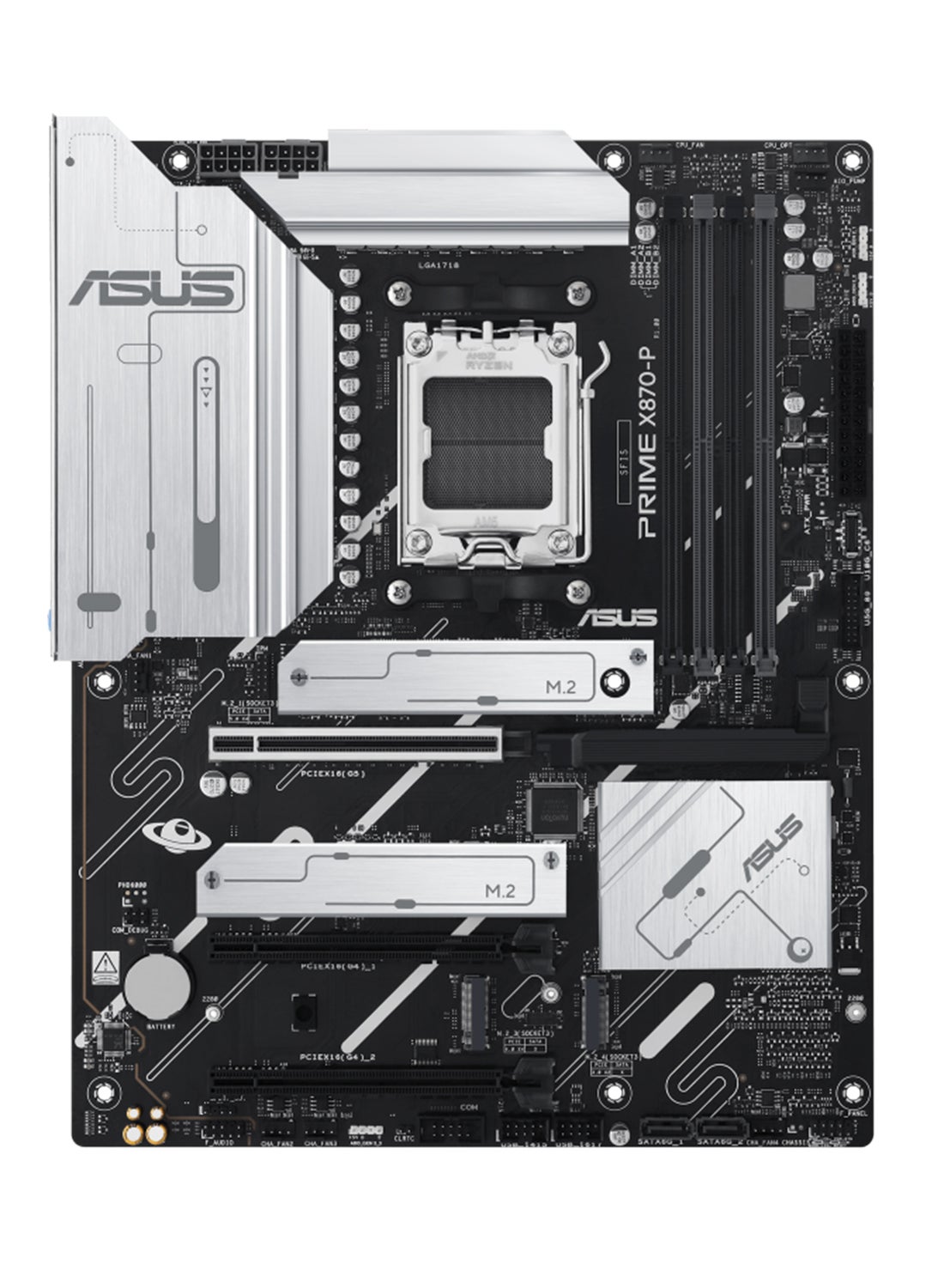 Prime X870-P ATX Motherboard, X870 Chipset, AM5 Socket, 4*DIMM DDR5 192GB Max Memory, 4*M.2, 1*PCIe 5.0*16, 1*2.5Gb Ethernet, 1*HDMI, Dual USB4, USB 10Gbps Type-C, Exclusive AI Technologies, Overclocking Technologies | 90MB1IT0-M0EAY0 Black