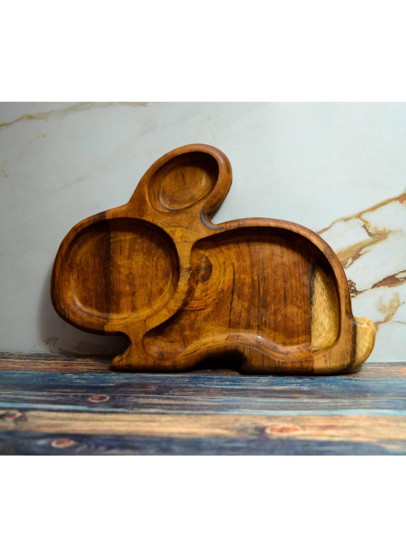 Egypt Antiques A children's food or snack dish in the form of a rabbit, handmade wood, 100% natural colors,  - Image 4