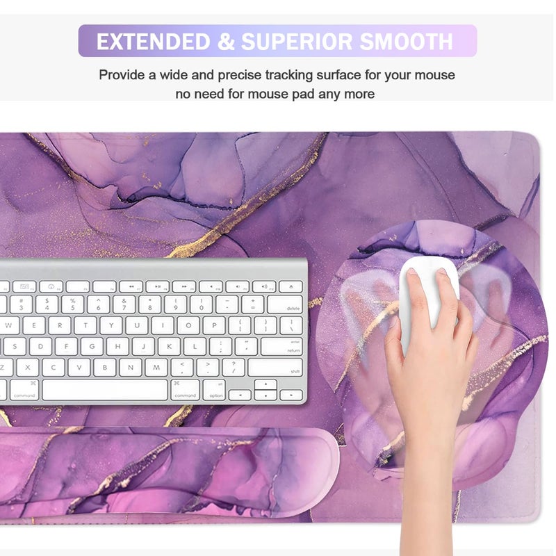Yunoble 4-in-1 Gaming Mouse Pad Wrist Support Setï¼ŒDesk Pad + Mouse Pad with Wrist Rest + Keyboard Wrist Rest + Coaster, Ergonomic Design for Home Office Study Game - Purple - Image 4