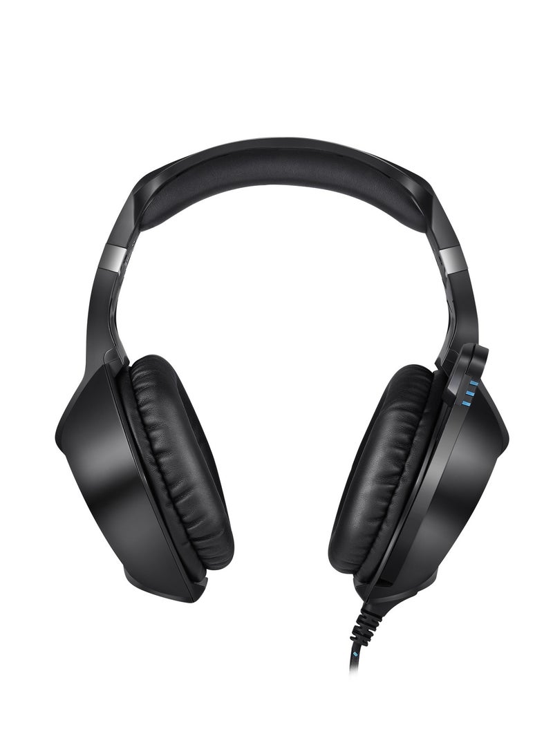 داتا زون سماعة قيمنق سلكية باللون الأسود مع إضاءة زرقاء احترافية، عازل ضوضاء وصوت محيطي عالي الدقة – مناسبة لأجهزة PS5، PS4، PC، XBOX – بجودة عالية ومصممة خصيصًا لعشاق الألعاب - Image 3