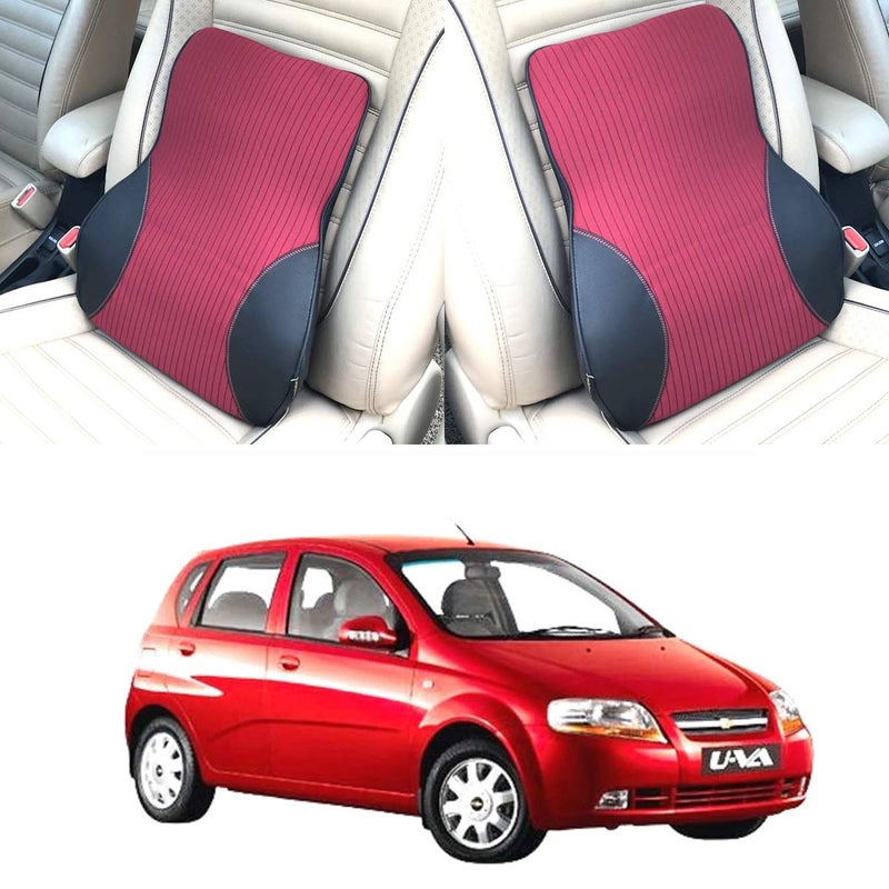 Oshotto وسادة دعم أسفل الظهر بتشطيب جلد صناعي لمقعد المكتب | وسادة ظهر للسيارة | وسادة طبية من الذاكرة - توفر دعمًا منخفضًا للظهر متوافقة مع شيفروليه Uva Old/UVA SAIL (أسود، أحمر) - Image 2