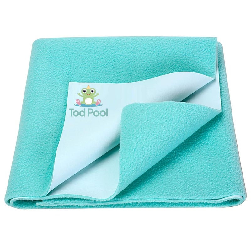 Tod PooL حامي سرير تويد بول القابل للتنفس | فليس مضاد للتكتل عالي الامتصاص قابل للغسل | ورقة سريعة الجفاف مقاومة للماء | حامي سرير للأطفال والبالغين (1، أخضر بحري، حجم سرير مزدوج (260x200 سم)) - Image 1